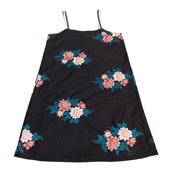 Zara Black Mesh Mini Dress with Floral Embroidered Patches - Picture 1 of 6